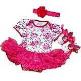 (ハニーブロッサム) HONEY BLOSSOM 可愛い ベビー コスチューム 【 ヘアバンド + 花柄 チュチュ ロンパース + シューズ 3点 セット 】 赤ちゃん 百日祝い 初節句 メモリアル 