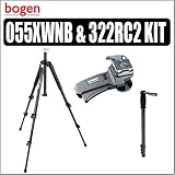 Bogen Manfrotto 055XWNB Tripod Legs (Black) with Bogen 322RC2 Grip Action QR Ballhead and Bonus Monopod
