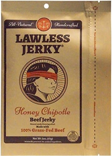 Lawless Craft Jerky Honey Chipotle Beef Jerky 2 Ounce Pouch, (Pack of 8)