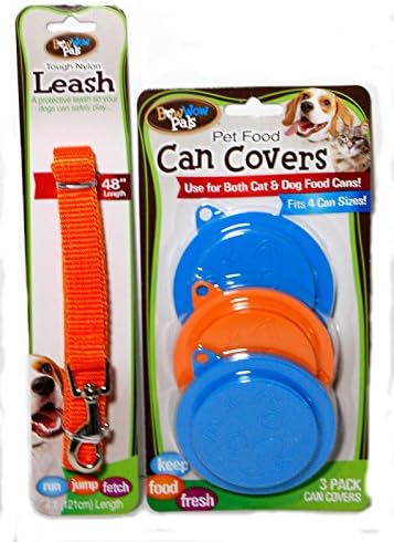 Packet of 2 - Bow Wow Pet Food Can Covers, 3-Pack - and - 1 Nylon Leash, Orange, 48" Length