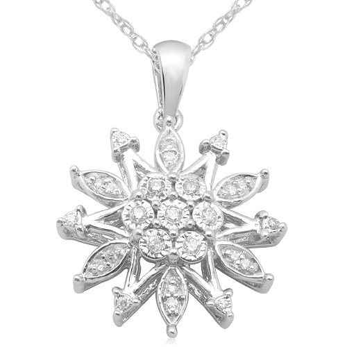 10k White Gold Flower Diamond Pendant (1 6 cttw - I-J Color - I3 Clarity) - 18