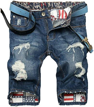 Henioral Men's Ripped Jean Shorts Printed Distressed Skinny Slim Denim Shorts