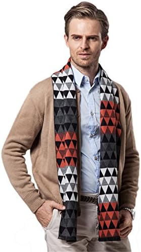 Men's Winter Super Soft Cashmere Feel Geometric Triangles Pattern Scarf with Tassel