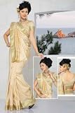 Golden Art Silk Saree Sari fabric India Golden Border