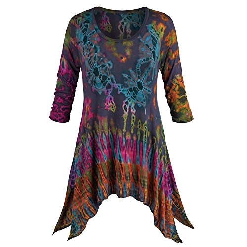 Women's Tunic Top - Jennifer Tie-Dye Blouse With Sharkbite Hem