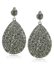 Azaara "Crystal" Silver-Plated Black Swarovski Auron Drop Earrings