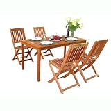 VIFAH V98SET3 Outdoor Wood 5-Piece Dining Set - Natural Wood Finish - 59 by 31.5 by 29-Inch