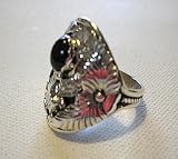 Wide Mens Sterling Silver Black Onyx and Eagle Ring sz 14 made by Native American Navajo