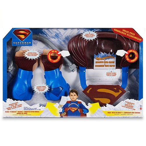 Childrens Toyshop  Toys : Superman Role Play Value Pack - Punch N' Crush Gloves - Fight N' Fly Cape - Bendy Bar
