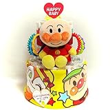 16019 おむつケーキ２段男女共用　アンパンマンとカラフルリング 出産祝い