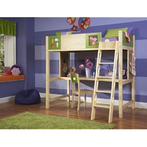 Powell LittleMissMatched Artsycraftsy Twin Size Study Loft Bunk Bed (ships in 2 cartons)