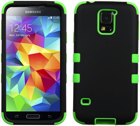 Galaxy S5 Case, Rock Me Wireless (TM) 3 items Bundle - Screen Protector, 24K Gold Plating Electromagnetic Waves Blocking Sticker and Triple Layers Protective Case for Samsung Galaxy S5. (Black / Green)