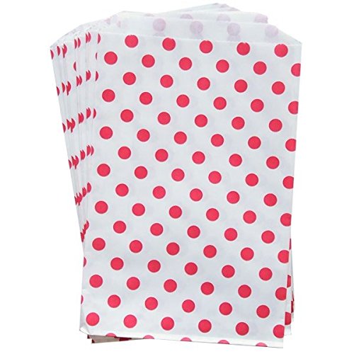 25 Pink Polka Dots on White Middy Bitty Flat Paper Bags 5 X 7 1/2 Inches