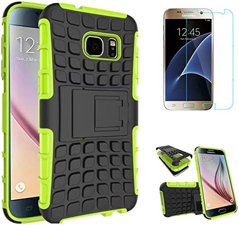 Galaxy S7 Case with Tempered Glass and Stylus,RUIHUI [Non-Slip][Perfect Fit][Stand Feature]Dual Layer Armor Defender Screen protective Case for Samsung Galaxy S7 (Green)