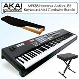 Akai MPK88 Hammer Action USB Keyboard Midi Controller Bundle With X-Style Bench & Dust Cover
