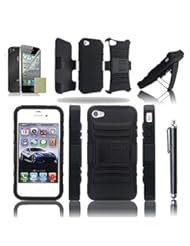Wireless: SQdeal? 3 in 1 Combo Hard Slip Rugged Case with Belt Clip Holster Kickstand for Apple iPhone 4 4G 4S,w/ Screen Protector + Touch Stylus Pen (Black) - SQdeal