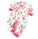 CHOUeTTe ベビー服 ロンパース 新生児～2歳まで チャイナ風 前開き 長袖 綿100% 可愛い 花柄 バラ柄 出産祝い 誕生日プレゼントにもどうぞ 柄色サイズ多数 オリジナルタオル付き (ピン