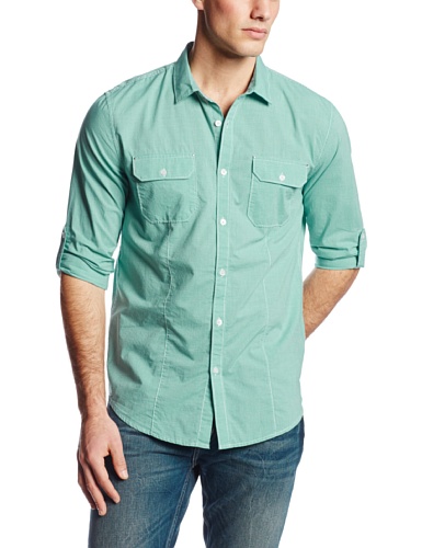 Calvin Klein Jeans Men's Double Pocket Roll Sleeve Gingham Shirt