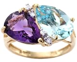 14K Yellow or White Gold Joint Pear Gemstone and Diamond Ring-Multi Amethyst-Sky Blue Topaz-full, half sizes from 5-8.5