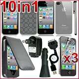 10 in 1 ACCESSORY BUNDLE CASE CAR CHARGER FOR IPHONE 4 G 4TH