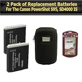 2 Pack of Replacement Batteries For Canon Powershot S95 Digital Camera, Canon NB-6LH NB-6L 1200MAH Each + Deluxe Hard Case + Free Pack Of LCD Screen Protectors
