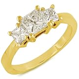 Three Stone Princess Cut Diamond Ring 1.00ctw (HI/SI) in 14K Yellow Gold