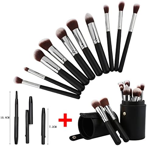 My Moment Professional Makeup Brush Set - Includes 10 Soft Silky Professional Makeup Brushes for Eye Makeup and Face. Black Case Holder, Great for Travel. Plus a Free Lip Brush, Easy to Carry.