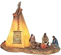 Native Americans w/ Lighting Tipi Collectible Indian Decoration Statue
