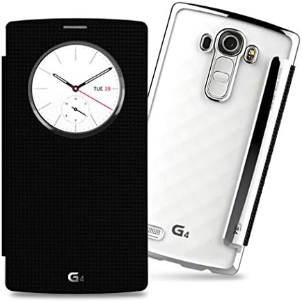 [Dot View Cover] PU Leather Window View Wallet Flip Case Smart Sleep Wake Protection Transparent Chrome Edge Rigid Shell Case for LG G4 (Black)