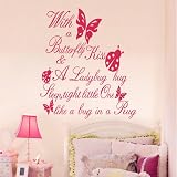 Butterfly Kiss Ladybug Hug Quote Wall Sticker Art Vinyl Decal Baby Room Paper Mural