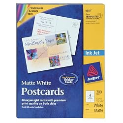 Avery Postcards for Inkjet Printers, Matte, 5.5 x 4.25 Inches, White, Box of 200 (08387)