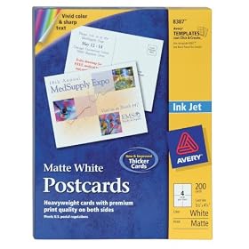 Avery Postcards for Inkjet Printers, Matte, 5.5 x 4.25 Inches, White, Box of 200 (08387)