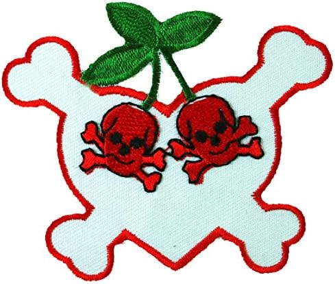 Skull Heart Crossbones Cherries Love Embroidered Patch Iron-On