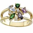 14K Yellow Gold Sky Blue Topaz, Tsavorite, Amethyst and Diamond Ring