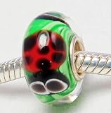 (Free Shipping) Lady Bug Murano Lampwork Charm Bead Sterling Silver Core Fits Pandora Chamilia Biagi Trollbeads European Bracelets