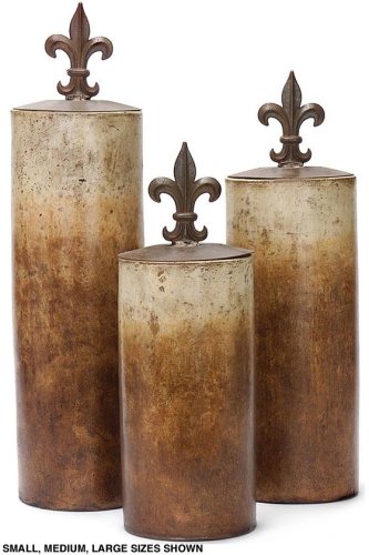 Fleur - de - lis Lidded Jar, LARGE, RUST/CLAY