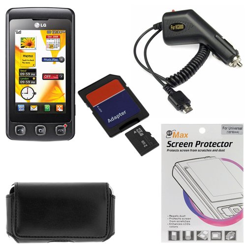LG KP500 Cookie Unlocked Phone with 3.2 MP Camera (Black) 5 Items bundle kit: Cell Phone + Rapid Car Charger + 4GB microSD Card + Black Horizontal Pouch Case + Universal LCD Screen Protector