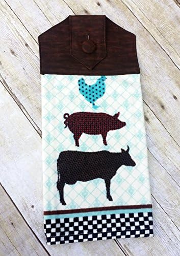 Country Farm Plush Hanging Towel with a Dark Chocolate Brown Fabric Top perfect for Kitchen or Bathroom