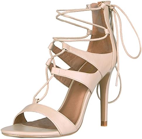 RealPlay Women's Cat Lace Up Dressy Strappy Open Toe Sandals (8.5 B(M) US, Beige)