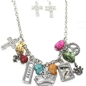 **CLEARANCE*Sassy Peace Lady's X-Large and Chunky Retro Cross, Crown, Fleur and Peace Charm...
