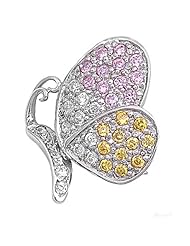Pink & Yellow Canary Butterfly Italian .925 Sterling Silver Brooches Pin (24mm)