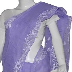 Womens Dresses - India Sari with Chikan Embroidery on Cotton Purple (chsari117)