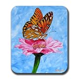 Butterfly on Pink Flower Art Mouse Pad
