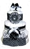 Bella Donna Black and White Baby Shower Diaper Cake (3 Tier, Black/White)
