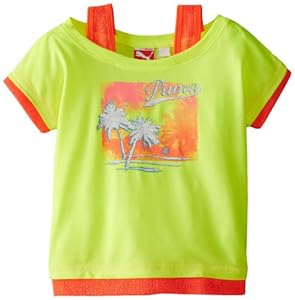PUMA Girls 2-6X Tropical Twofer Tee, Safety Yellow, 4