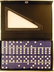 Double Six Jumbo Dominoes-(8.5" x 5") Set of 28-Black Case/Blue Tiles