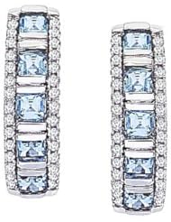14kt White Gold Diamond and Blue Topaz Hoop Huggy Earrings