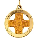 14K Yellow Gold Four Way Cross Medal - 25.00mm