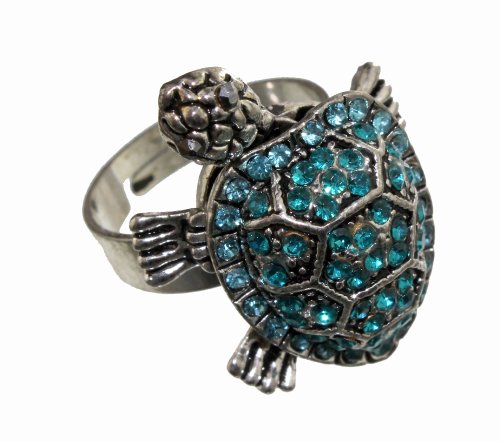 Hawaii Sea Turtle Ring, Aqua Green Crystal Rhinestone, * Free Shipping From Hawaii
