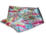 Sash Belt / Hair tie / Satin Scarf Pink, Blue, Yellow Retro Print